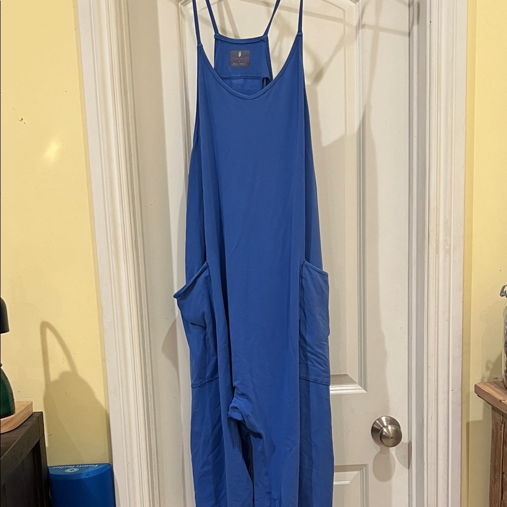 Free People Blue Sleeveless Jumpsuit with Pockets
